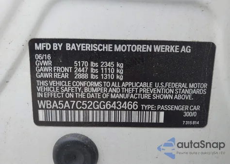 2016 BMW 528I xDrive from USA, damaged, VIN WBA5A7C52GG643466